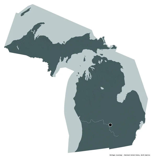 Form Michigan Delstaten Usa Med Sin Huvudstad Isolerad Vit Bakgrund — Stockfoto