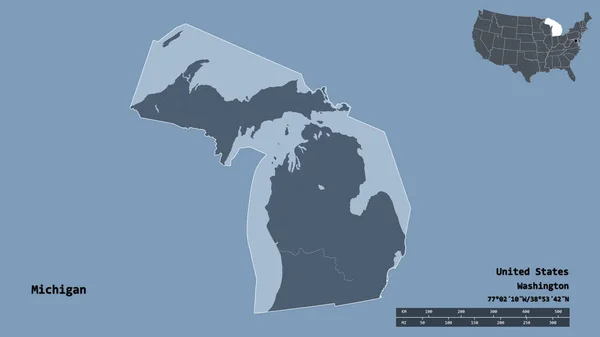 Forma Michigan Estado Continente Estados Unidos Com Sua Capital Isolada — Fotografia de Stock