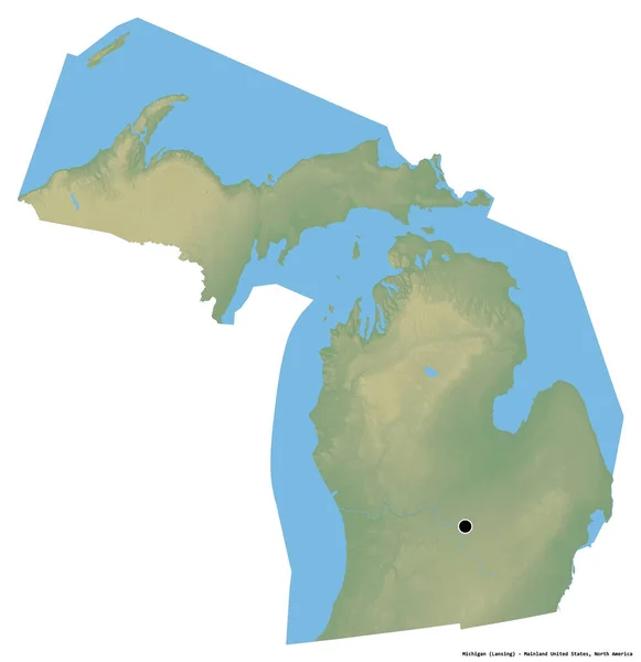 Shape Michigan State Mainland United States Its Capital Isolated White — Stock Photo, Image