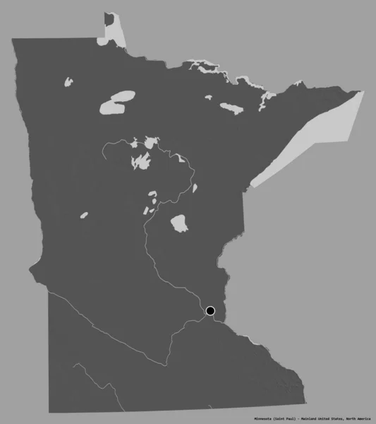 明尼苏达州的形状 美国大陆的一个州 它的首都孤立在一个坚实的色彩背景 Bilevel高程图 3D渲染 — 图库照片