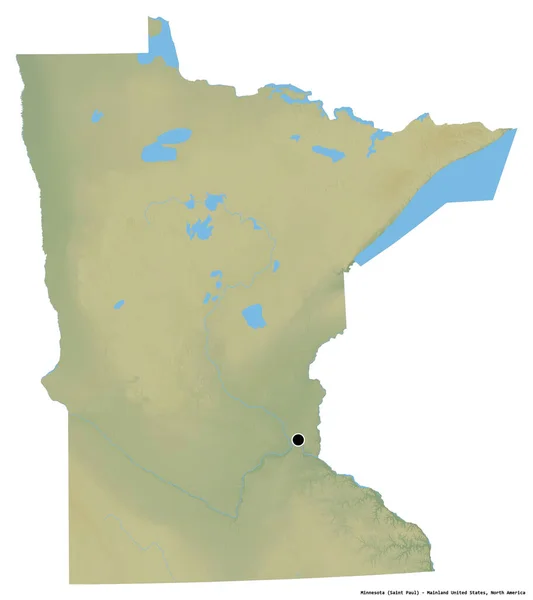 美国大陆州明尼苏达州的形状 其首都被白色背景隔离 地形浮雕图 3D渲染 — 图库照片