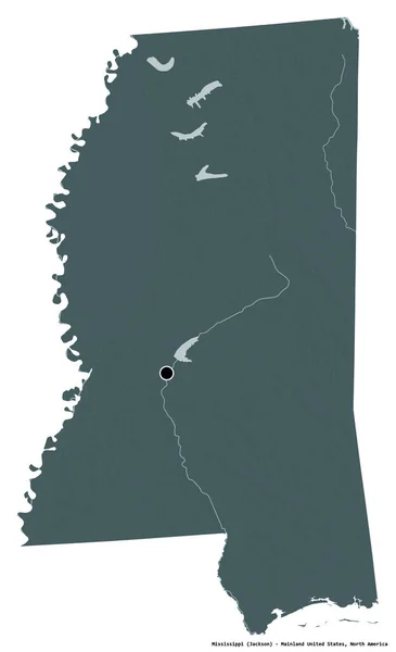 Form Mississippi Delstaten Usa Med Dess Huvudstad Isolerad Vit Bakgrund — Stockfoto