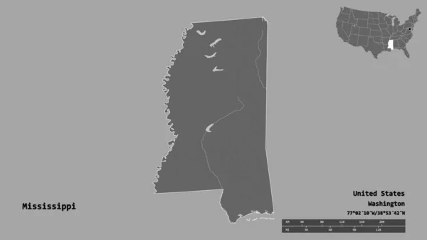 Bentuk Mississippi Negara Bagian Mainland Amerika Serikat Dengan Ibukotanya Terisolasi — Stok Foto