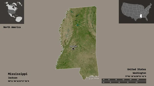 Alakja Mississippi Állam Kontinentális Egyesült Államok Főváros Távolsági Skála Előnézet — Stock Fotó
