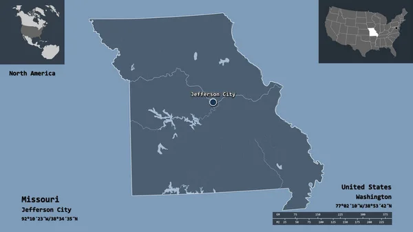 Shape Missouri State Mainland United States Its Capital Escala Distancia —  Fotos de Stock