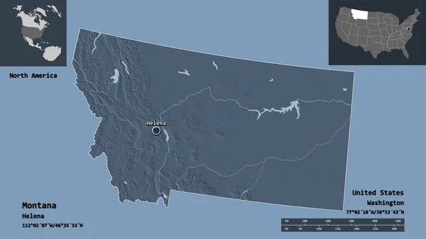 Shape Montana State Mainland United States Its Capital Escala Distancia —  Fotos de Stock