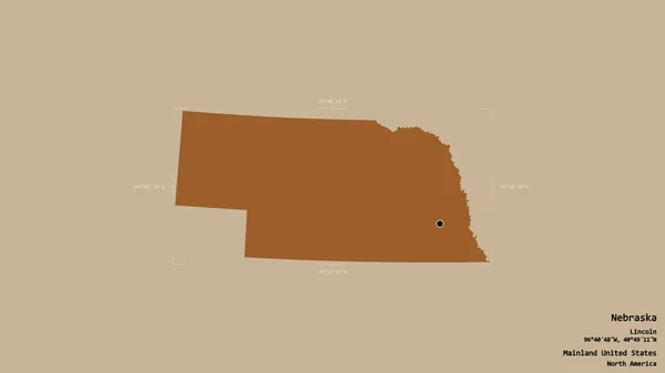 Obszar Nebraski Stan Kontynentalny Stany Zjednoczone Odizolowany Solidnym Tle Georeferencyjnej — Zdjęcie stockowe