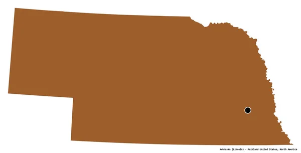 Form Nebraska Delstaten Usa Med Dess Huvudstad Isolerad Vit Bakgrund — Stockfoto
