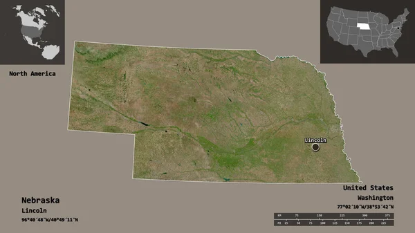 Shape Nebraska State Mainland United States Its Capital Escala Distancia — Foto de Stock