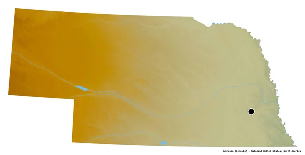 ネブラスカ州はアメリカ合衆国本土の州であり 州都は白地に孤立している 地形図 3Dレンダリング — ストック写真