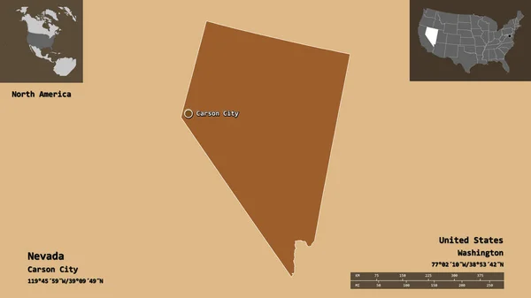 Shape Nevada State Mainland United States Its Capital Escala Distancia — Foto de Stock