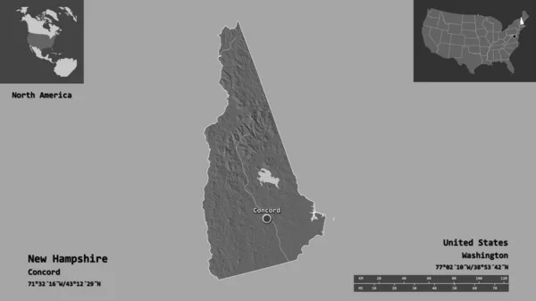 Shape New Hampshire Bundesstaat Festland Und Seine Hauptstadt Entfernungsskala Vorschau — Stockfoto