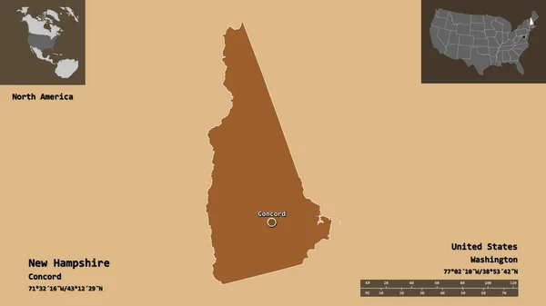 New Hampshire Şekli Anakara Birleşik Devletleri Eyaleti Başkenti Uzaklık Ölçeği — Stok fotoğraf
