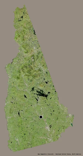 新罕布什尔州的形状 美国大陆的一个州 它的首都孤立在一个坚实的色彩背景 卫星图像 3D渲染 — 图库照片