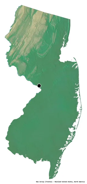 ニュージャージー州 米国本土の状態の形状は その首都は白い背景に隔離されました 地形図 3Dレンダリング — ストック写真