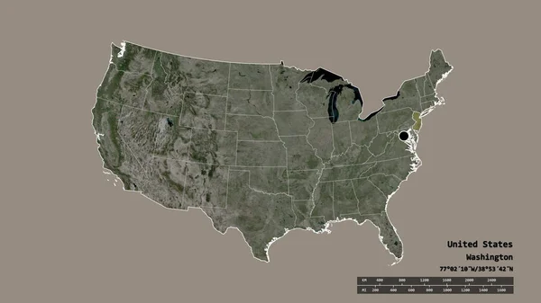 Forma Dessaturada Continente Dos Estados Unidos Com Sua Capital Principal — Fotografia de Stock