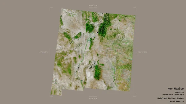 米国本土のニューメキシコ州の地域は 洗練された境界の箱の中でしっかりとした背景に隔離されています ラベル 衛星画像 3Dレンダリング — ストック写真