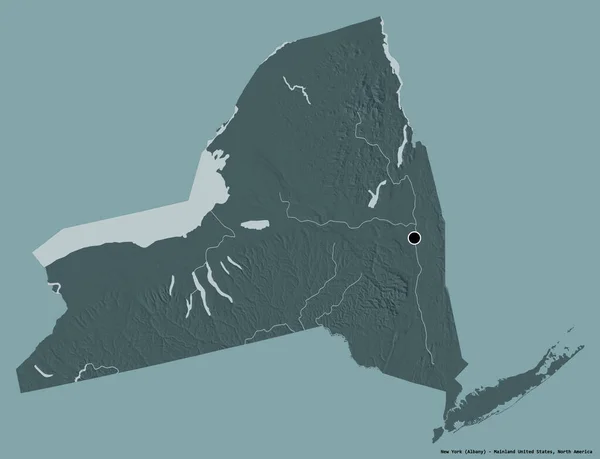 ニューヨーク州の形 米国本土の状態 その資本金は 固体色の背景に隔離されています 色の標高マップ 3Dレンダリング — ストック写真