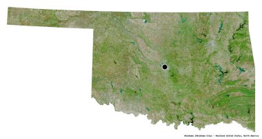 Oklahoma 'nın şekli, Birleşik Devletler' in anakara eyaleti, başkenti beyaz arka planda izole edilmiş. Uydu görüntüleri. 3B görüntüleme