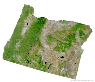Oregon 'un şekli, Birleşik Devletler Anakara Eyaleti, başkenti beyaz arka planda izole edilmiş. Uydu görüntüleri. 3B görüntüleme