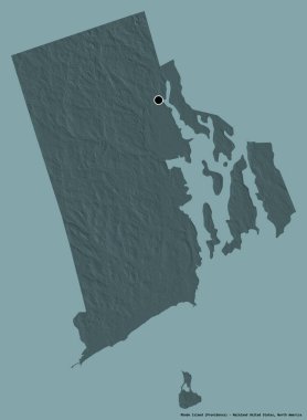 Rhode Island 'ın şekli, Birleşik Devletler' in anakarasının başkenti katı bir renk arkaplanı ile izole edilmiştir. Renkli yükseklik haritası. 3B görüntüleme