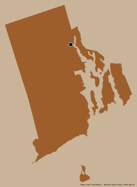 Rhode Island 'ın şekli, Birleşik Devletler' in anakarasının başkenti katı bir renk arkaplanı ile izole edilmiştir. Desenli dokuların bileşimi. 3B görüntüleme