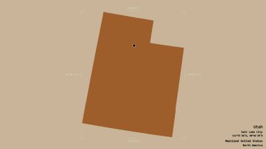 Utah bölgesi, Birleşik Devletler Anakara Eyaleti, jeoreferatlı bir sınır kutusunda sağlam bir arka planda izole edilmiş. Etiketler. Desenli dokuların bileşimi. 3B görüntüleme