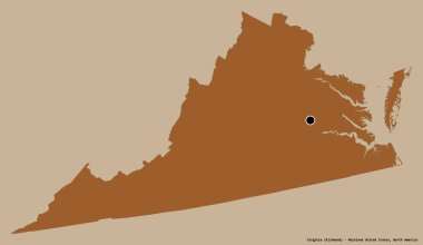 Virginia 'nın şekli, Birleşik Devletler Anakara Eyaleti, başkenti katı renk arka planında izole edilmiş. Desenli dokuların bileşimi. 3B görüntüleme