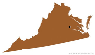 Virginia 'nın şekli, Birleşik Devletler Anakara Eyaleti, başkenti beyaz arka planda izole edilmiş. Desenli dokuların bileşimi. 3B görüntüleme