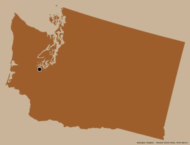 Washington 'un şekli, Birleşik Devletler Anakara Eyaleti, başkenti katı renk arka planında izole edilmiş. Desenli dokuların bileşimi. 3B görüntüleme