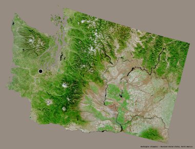 Washington 'un şekli, Birleşik Devletler Anakara Eyaleti, başkenti katı renk arka planında izole edilmiş. Uydu görüntüleri. 3B görüntüleme