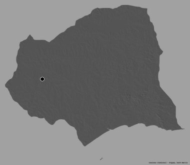 Canelones 'un şekli, Uruguay departmanı, başkenti koyu renk arka planda izole edilmiş. Çift seviyeli yükseklik haritası. 3B görüntüleme