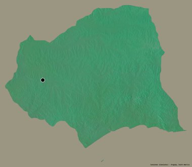 Canelones 'un şekli, Uruguay departmanı, başkenti koyu renk arka planda izole edilmiş. Topografik yardım haritası. 3B görüntüleme