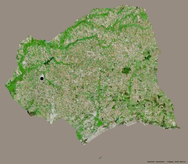 Canelones 'un şekli, Uruguay departmanı, başkenti koyu renk arka planda izole edilmiş. Uydu görüntüleri. 3B görüntüleme