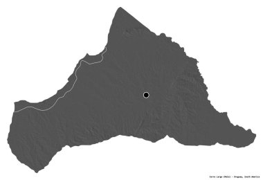 Cerro Largo 'nun şekli, Uruguay departmanı, başkenti beyaz arka planda izole edilmiş. Çift seviyeli yükseklik haritası. 3B görüntüleme