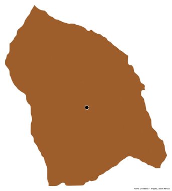 Flores 'in şekli, Uruguay departmanı, başkenti beyaz arka planda izole edilmiş. Desenli dokuların bileşimi. 3B görüntüleme