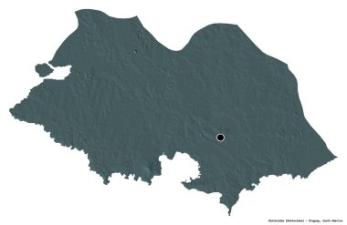 Montevideo 'nun şekli, Uruguay departmanı, başkenti beyaz arka planda izole edilmiş. Renkli yükseklik haritası. 3B görüntüleme