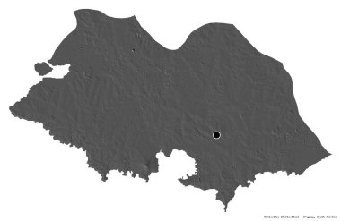Montevideo 'nun şekli, Uruguay departmanı, başkenti beyaz arka planda izole edilmiş. Çift seviyeli yükseklik haritası. 3B görüntüleme