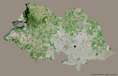 Montevideo 'nun şekli, Uruguay departmanı, başkenti katı bir renk arkaplanı ile izole edilmiş. Uydu görüntüleri. 3B görüntüleme