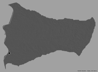 Paysandu 'nun şekli, Uruguay departmanı, sermayesi koyu renk arka planda izole edilmiş. Çift seviyeli yükseklik haritası. 3B görüntüleme