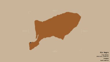 Rio Negro bölgesi, Uruguay departmanı, jeoreferated sınır kutusunda sağlam bir arka planda izole edilmiş. Etiketler. Desenli dokuların bileşimi. 3B görüntüleme