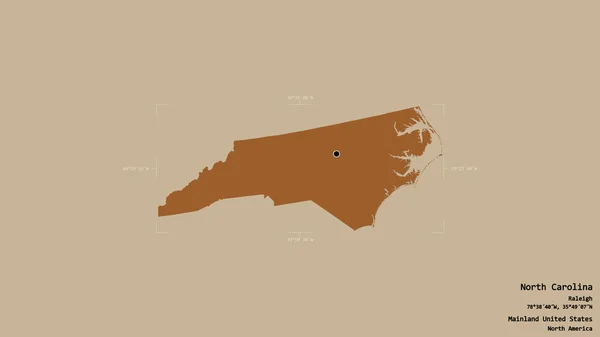 Obszar Karoliny Północnej Stan Kontynentalny Stany Zjednoczone Odizolowany Solidnym Tle — Zdjęcie stockowe
