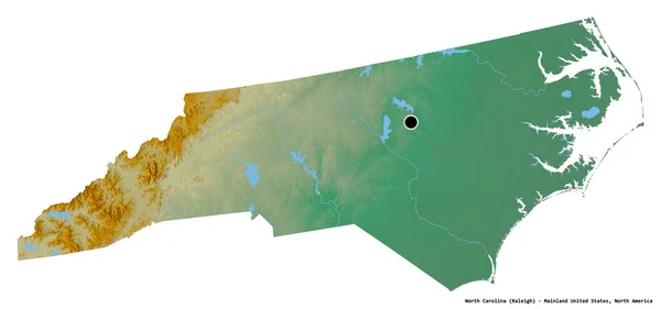 Форма Північної Кароліни Штат Майнленд Столицею Ізольованою Білому Тлі Карта — стокове фото