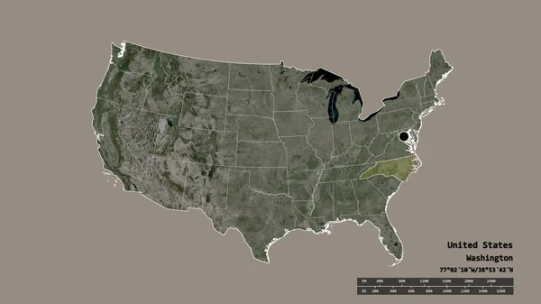 Die Ungesättigte Form Des Amerikanischen Festlandes Mit Seiner Hauptstadt Der — Stockfoto