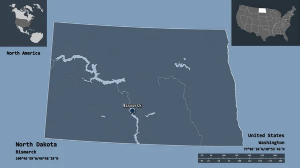 Forma Dakota Norte Estado Continente Dos Estados Unidos Sua Capital — Fotografia de Stock