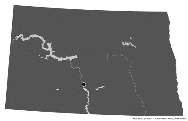 Form North Dakota Delstaten Usa Med Dess Huvudstad Isolerad Vit — Stockfoto