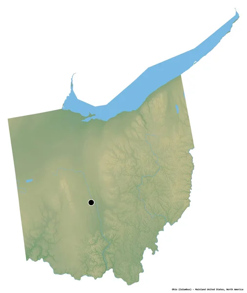 オハイオ州の形 米国本土の状態 その首都は白い背景に隔離されています 地形図 3Dレンダリング — ストック写真