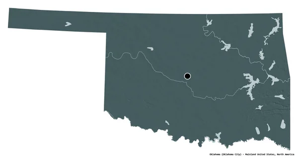 Tvar Oklahomy Státu Pevninské Spojené Státy Hlavním Městem Izolovaným Bílém — Stock fotografie