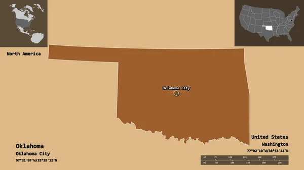 Forme Oklahoma État Continent Américain Capitale Échelle Distance Aperçus Étiquettes — Photo