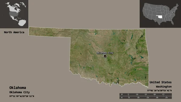 Alakja Oklahoma Állam Kontinentális Egyesült Államok Annak Fővárosa Távolsági Skála — Stock Fotó